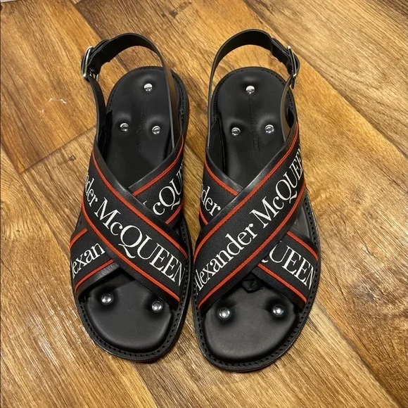 Alexander McQueen $650 Black Silver Crossed Hybrid Men’s Slide Sandals MCQ US 11 - Picture 2 of 11